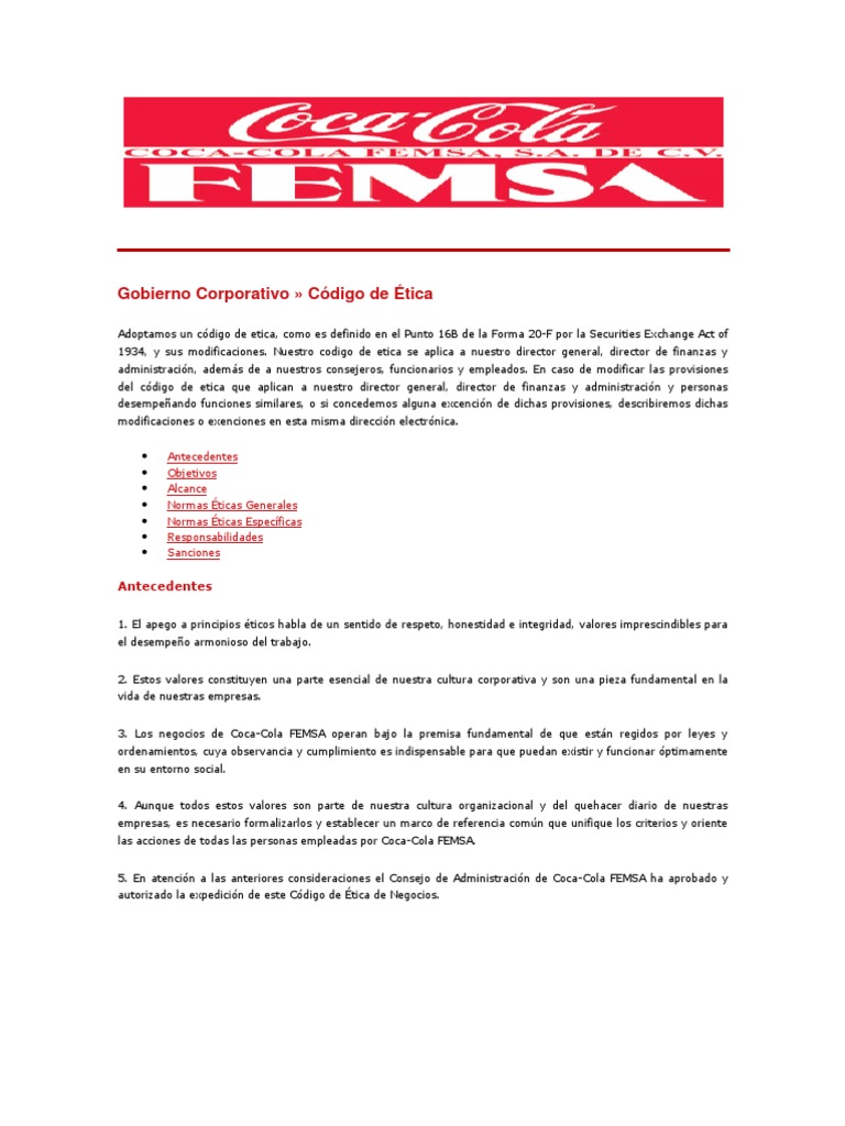 Codigo de Etica Coca Cola