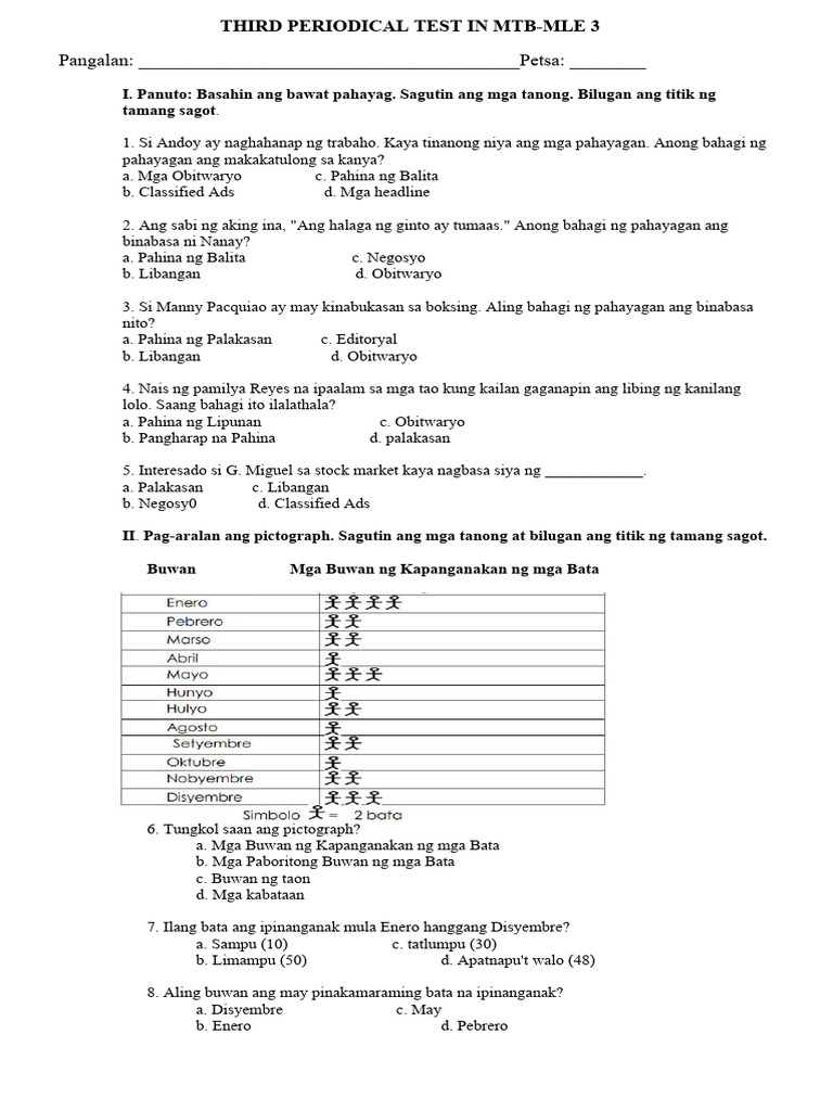 MTB MLE 3rd Periodical Exam MTB | PDF