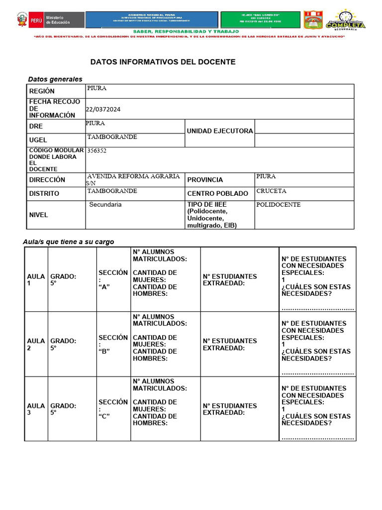 Anexo 2 Ficha de Datos Del Docente Fortalecido - VF | PDF