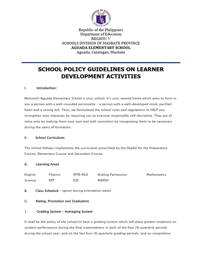Aguada Elementary School Policy Guidelines | PDF | Schools