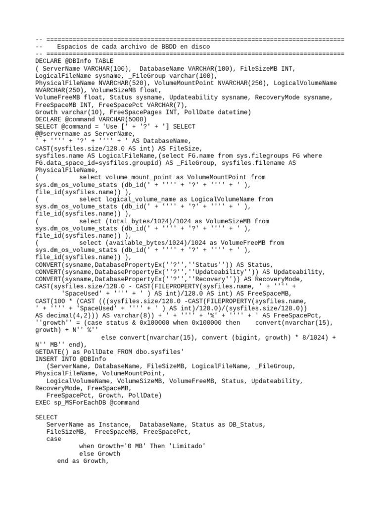 Espacios y Respaldos de BBDD en Disco | PDF | Computers