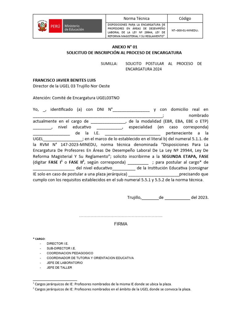 Anexos para El Proceso de Encargatura 2024 PDF Documento de