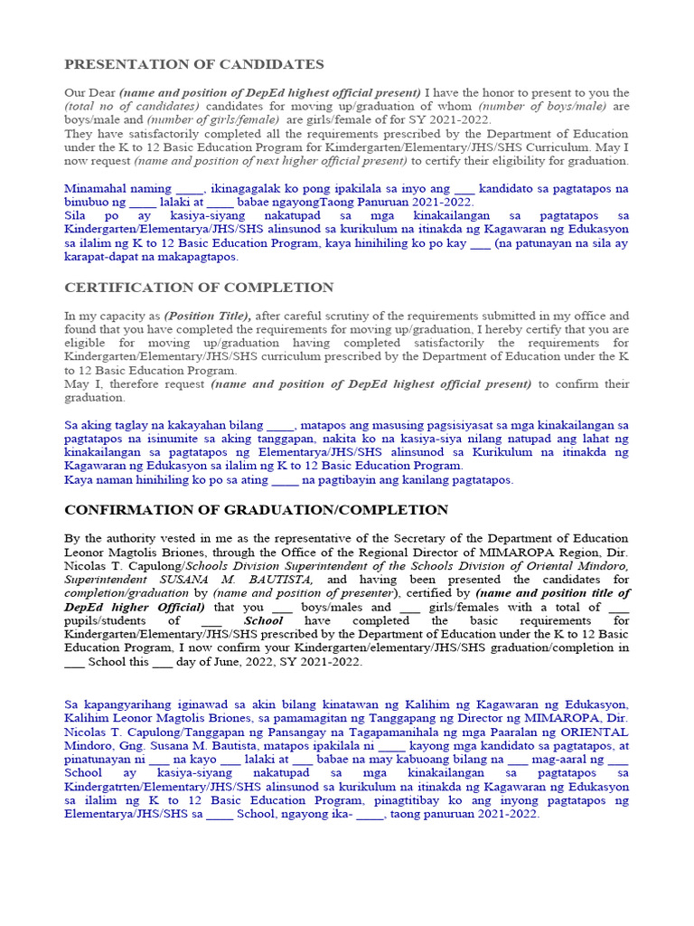 Script For Presentation Certification Confirmation of Graduates PDF