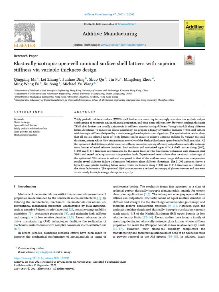 Ma Et Al - 2021 - Elastically-Isotropic Open-Cell Minimal Surface Shell ...