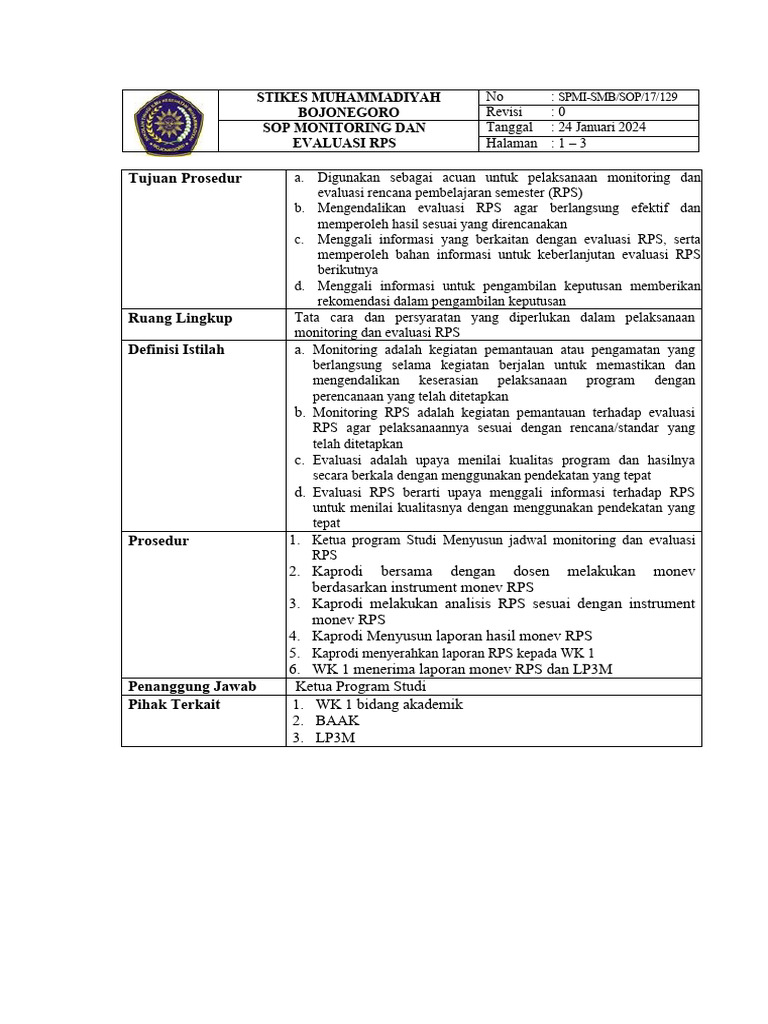SOP Monev RPS | PDF