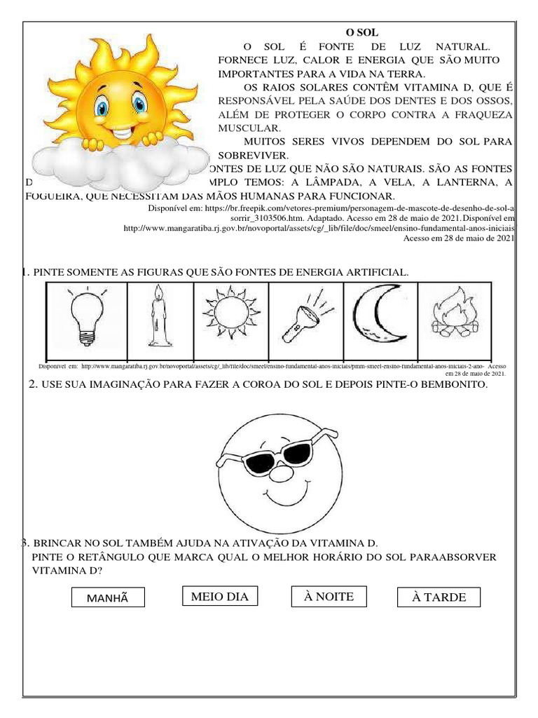 Atividades sobre o Sol para 2º Ano | PDF | Sol | Calor