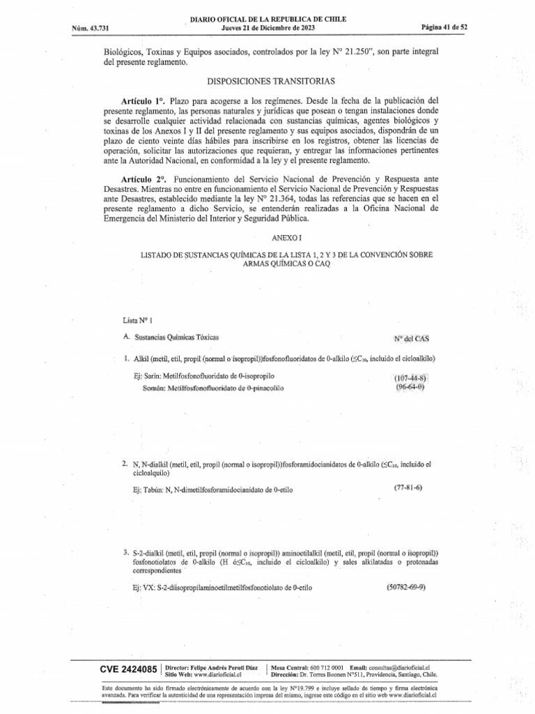 Listado Sustancias Qcas y Microorganismos REglamento Ley 21.250 | PDF