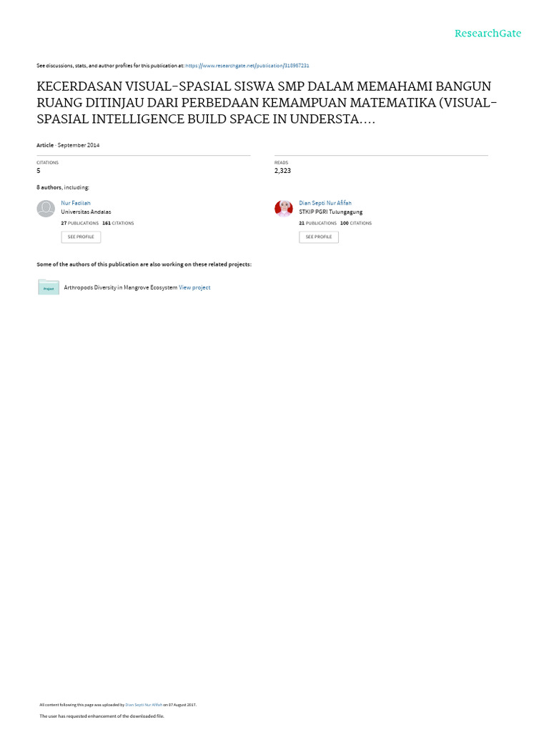 Kecerdasan Visual Spasial Siswa SMP Dalam Memahami Bangun Ruang ...