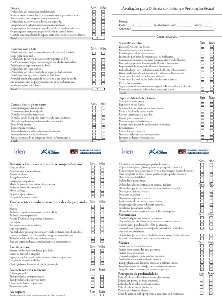 Teste Dislexia e Percepção Visual | PDF