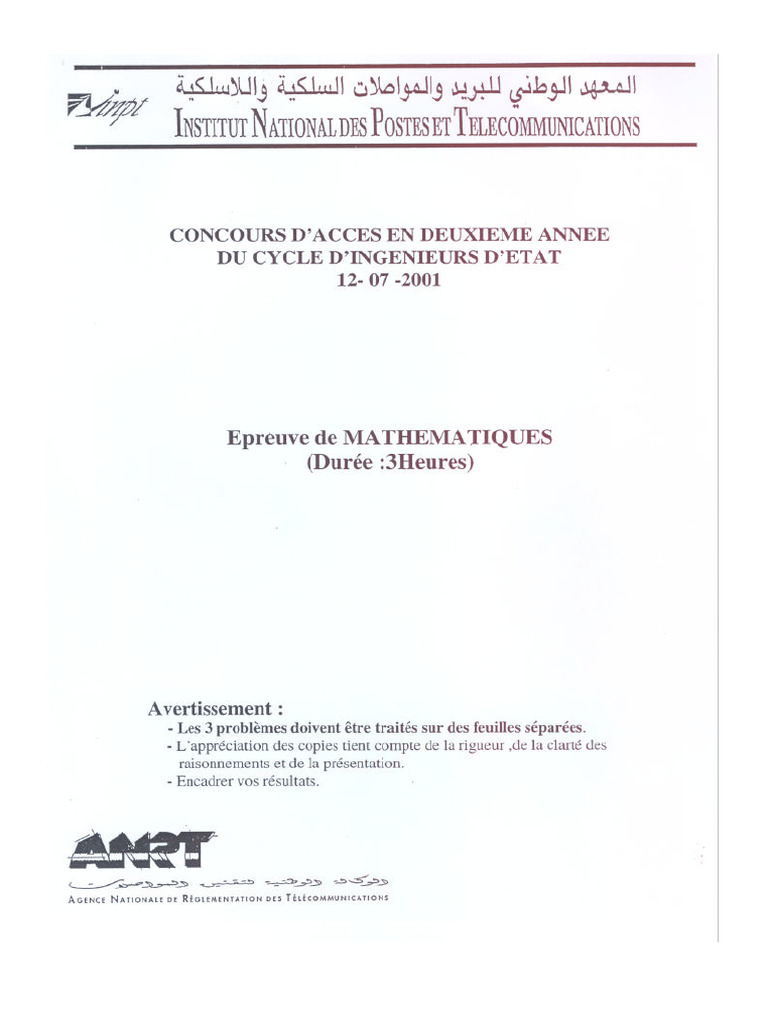 Math 2eme 2001 | PDF