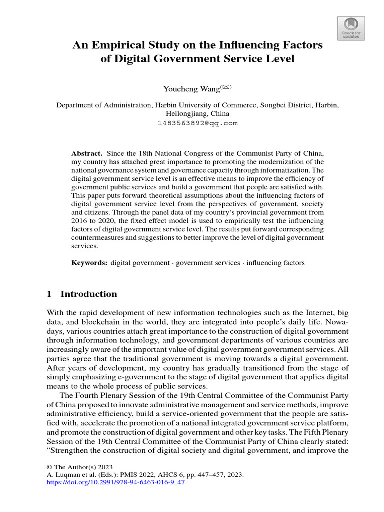 An Empirical Study On The Influencing Factors of Digital Government ...