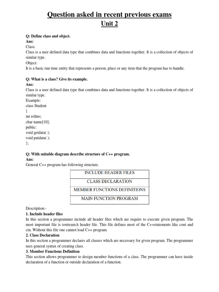 C++ Class and Object Exam Questions | PDF | Constructor (Object ...