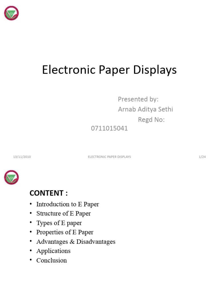 Disadvantages of Electronic Paper Displays | PDF | Information And ...