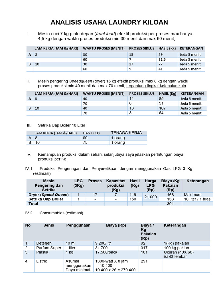 ANALISIS USAHA LAUNDRY KILOAN (AutoRecovered) | PDF | Teknologi & Rekayasa