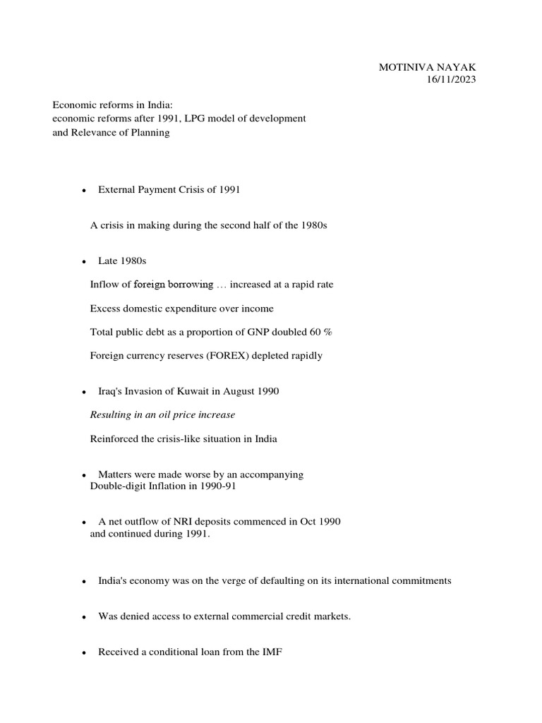 India's 1991 Economic Reforms | PDF | Neoliberalism | Macroeconomics