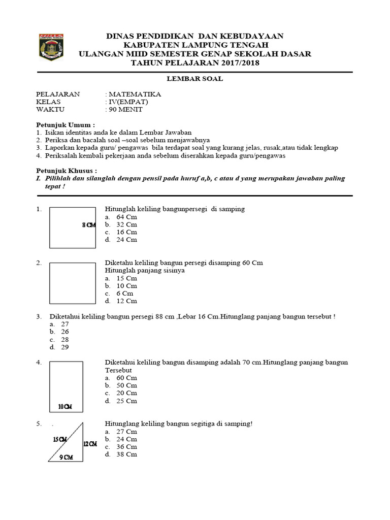 Soal Matematika Kelas 4 Pdf