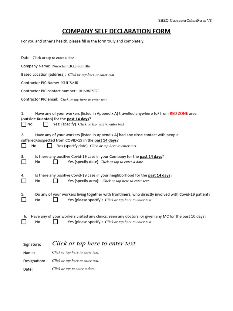 Contractor Form V8 Pdf Pandemic Medicine