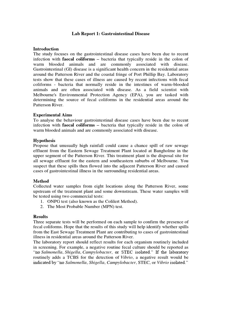 Fecal Coliforms and GI Disease Study | PDF | Infection | Diseases And ...