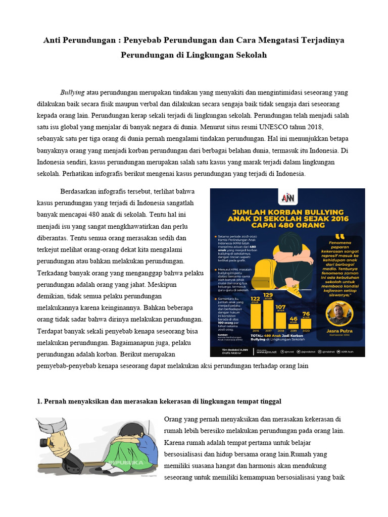 Tugas Membuat Tulisan Mengenai Anti Perundungan Penyebab Perundungan