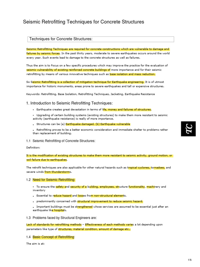 Seismic Retrofitting Techniques for Concrete | PDF | Earthquake ...