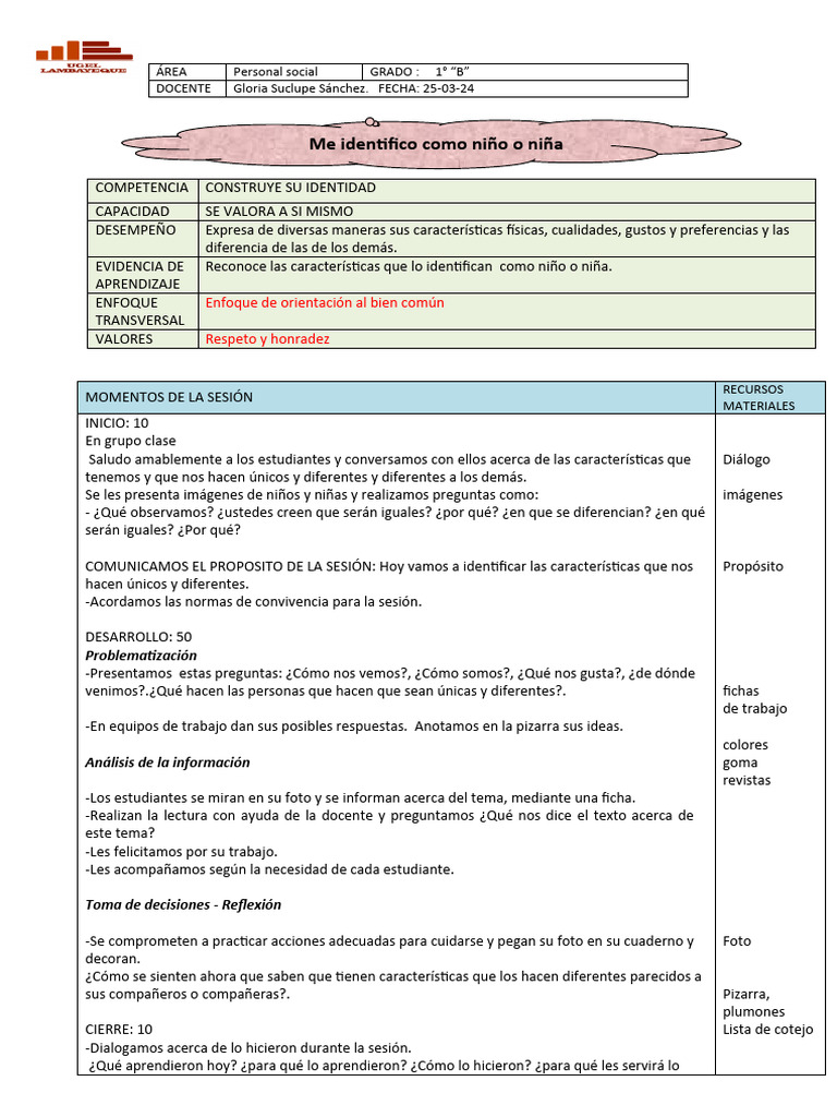 Identidad: Reconociéndome como niño/a | PDF | Cognición | Aprendizaje