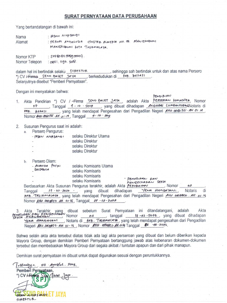 SPDP Seno Palet Jaya | PDF