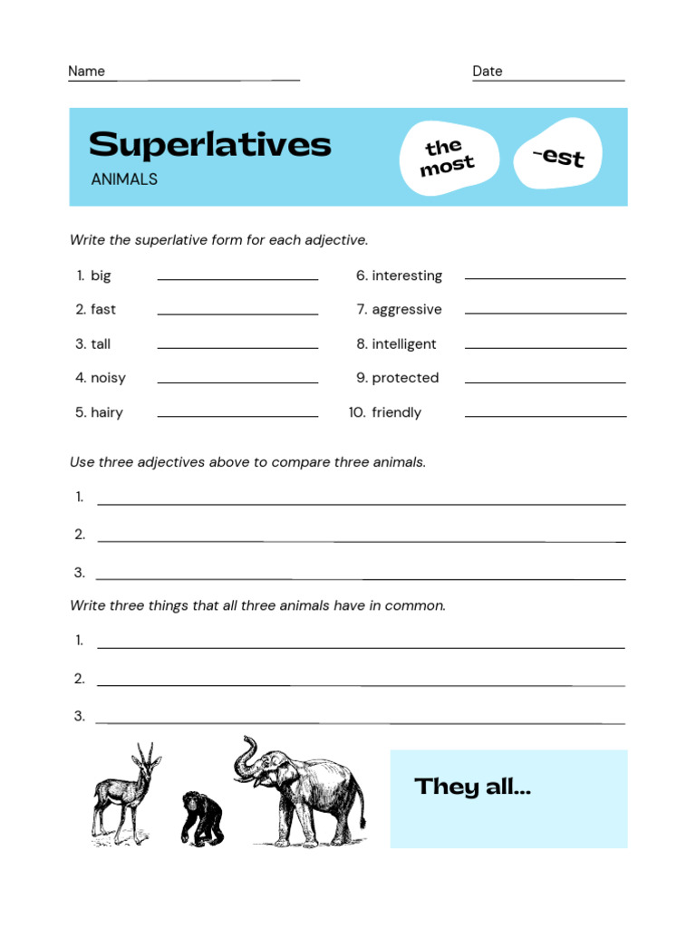 Colourful Superlative Adjectives Topic Worksheets | PDF | Language Arts ...