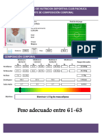 Peso Adecuado Entre 61-63: Departamento de Nutricion Deportiva Club Pachuca Reporte de Composición Corporal