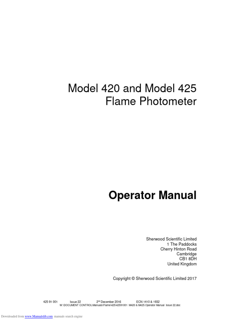 Model 420 and Model 425 Flame Photometer: Operator Manual | PDF ...