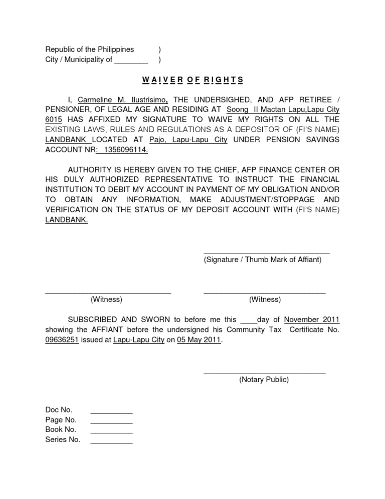 Sample Waiver of Rights Document | PDF | Social Science