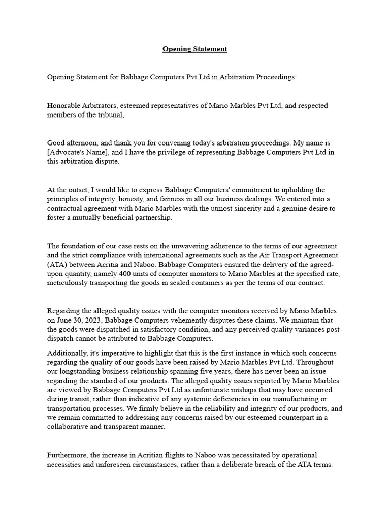 Babbage Computers Arbitration Statement | PDF | Arbitration | Treaty