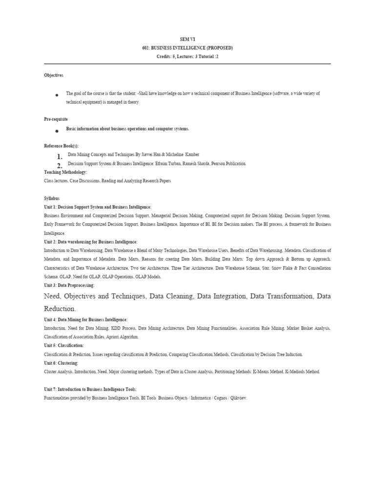 Business Intelligence Course Guide | PDF | Business Intelligence | Data ...