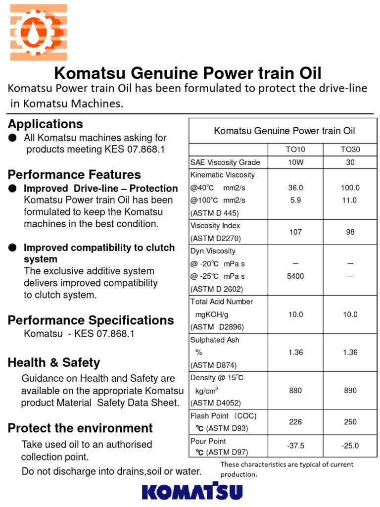 Komatsu TO30 Powertrain Oil Specifications | PDF | Liquids | Materials