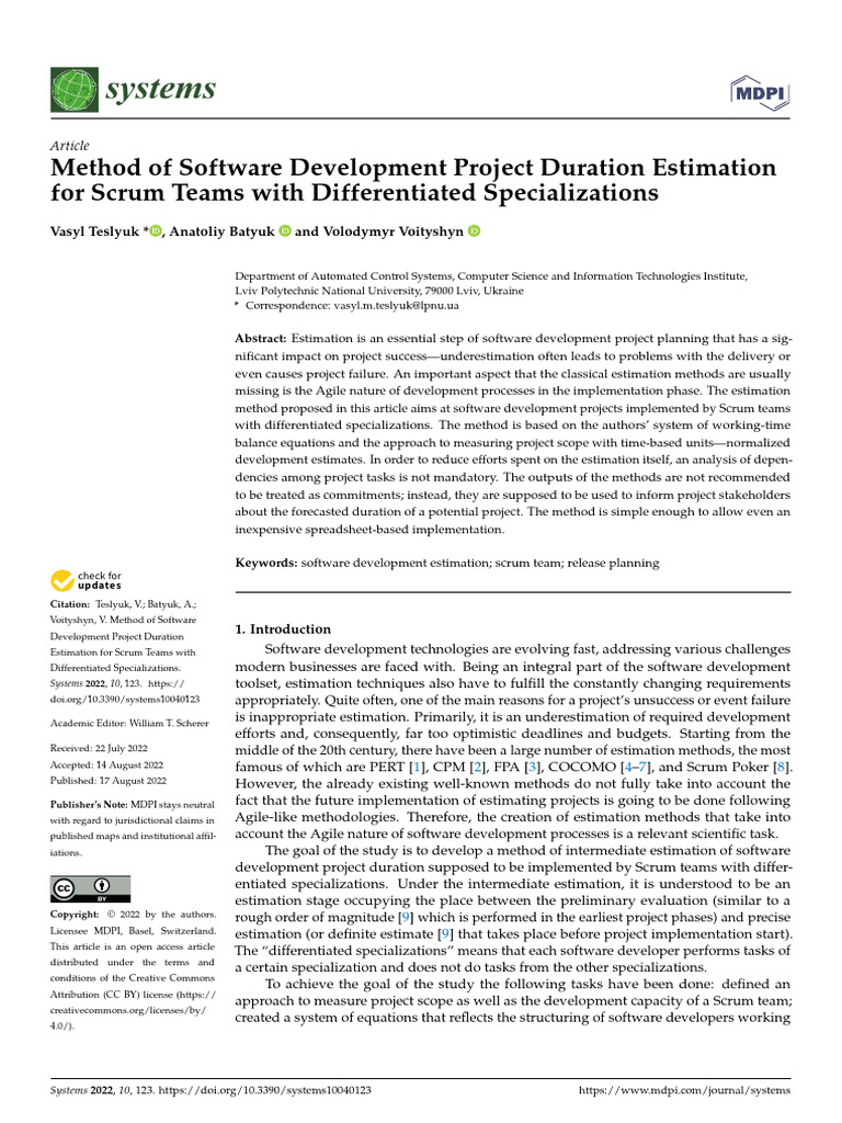 Method of Software Development Project Duration Estimation | PDF ...