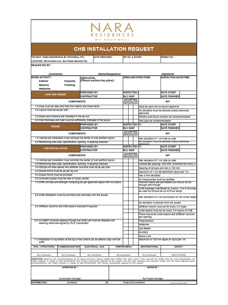 CHB INSTALLATION REQUEST | Download Free PDF | Materials | Building