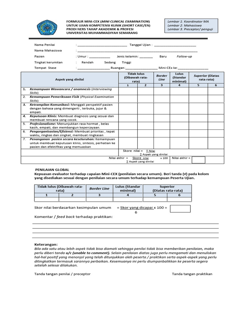 Contoh Form Penilaian Mini Cex | PDF