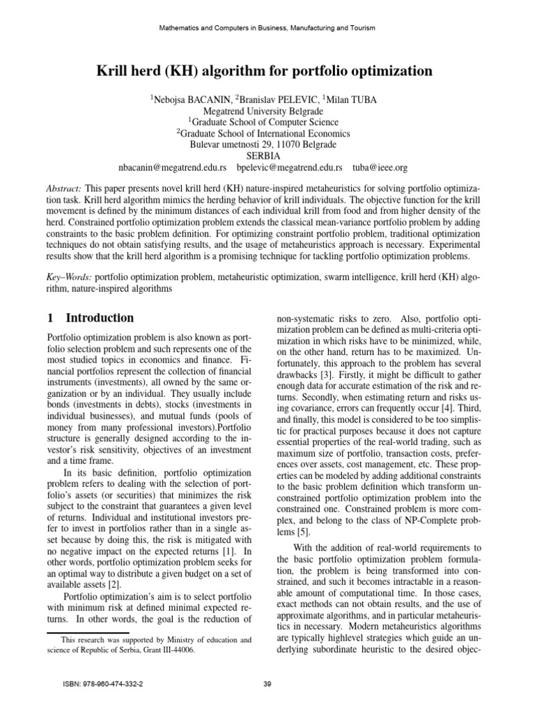 Krill Herd Algorithm for Portfolio Optimization | PDF | Metaheuristic ...