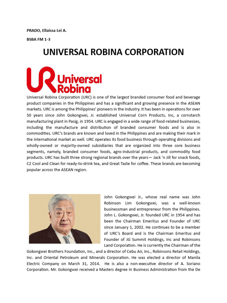 Universal Robina Corporation Overview | PDF | Economies
