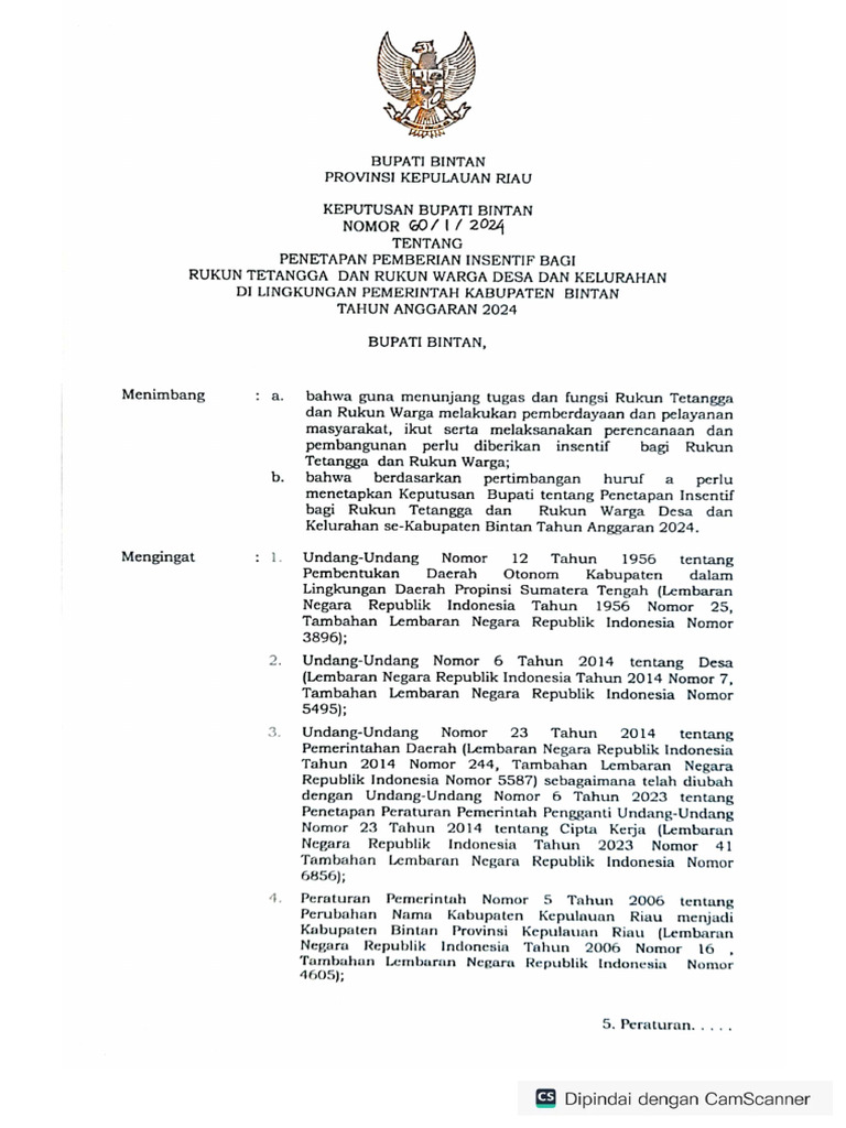SK Penetapan Pemberian Insentif RT RW 2024 | PDF