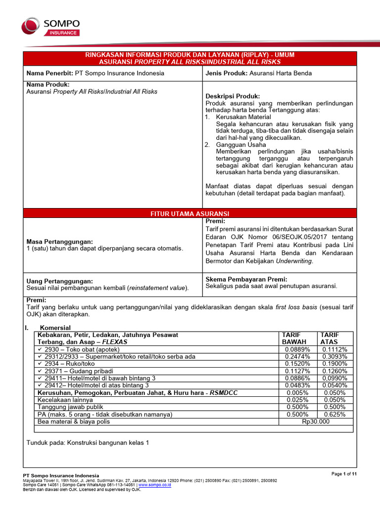 Asuransi Property All Risks Sompo | PDF