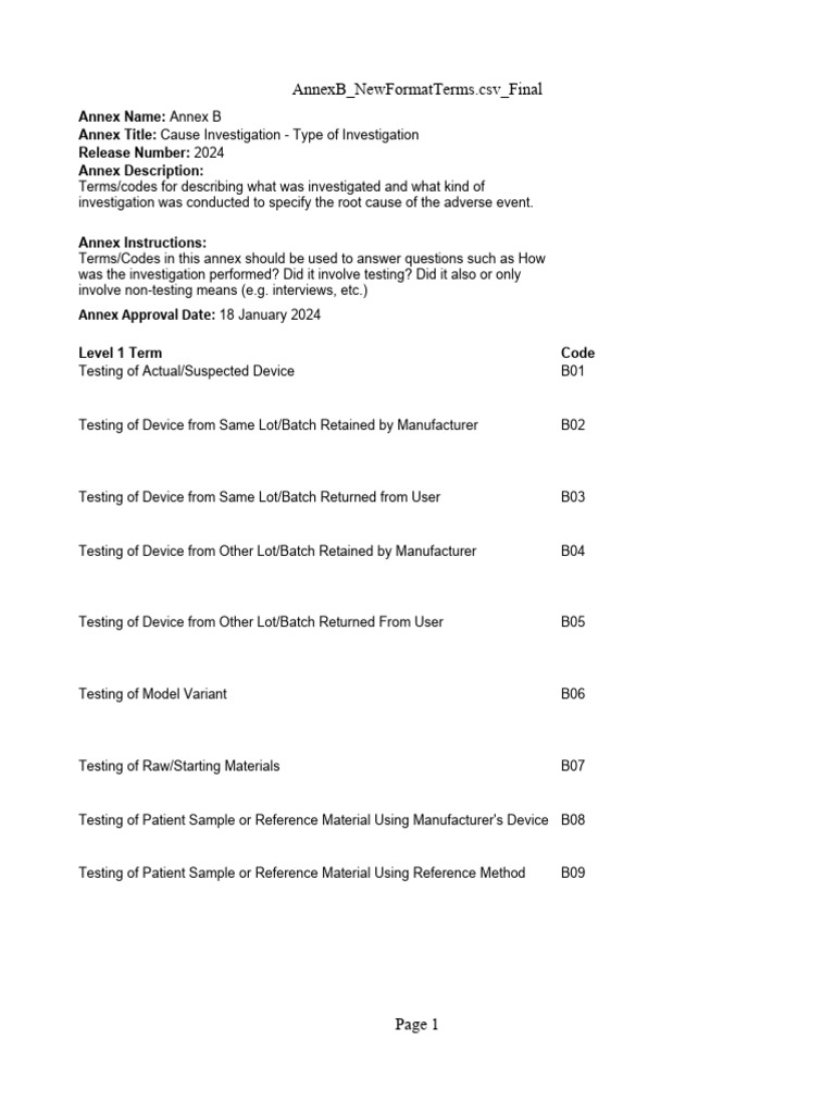 Imdrf Tech Ae Terminologies n43 ReleaseNumber2024 AnnexB 0 | PDF ...