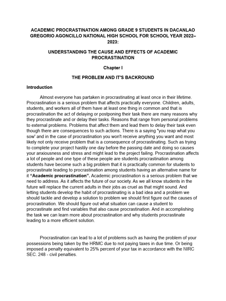 Academic Procrastination in Grade 9 | PDF | Professional Skills ...