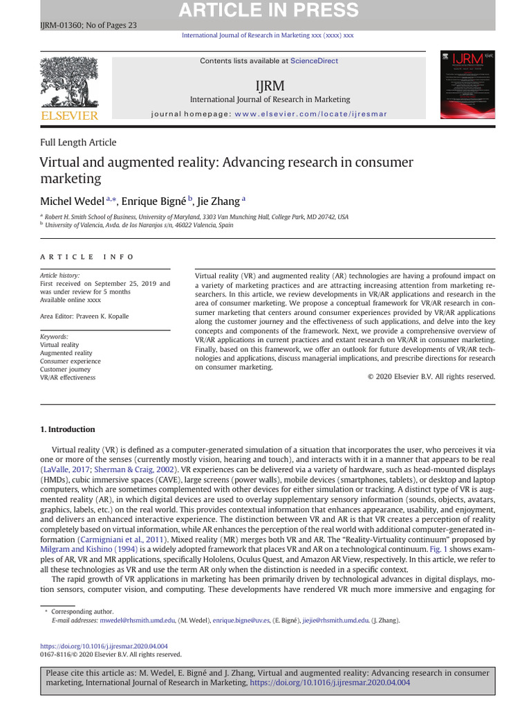 Virtual And Augmented Reality Advancing Research In Consumer Marketing