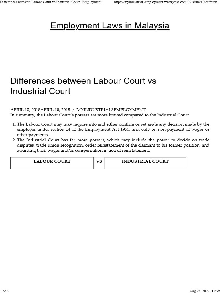 Labour vs Industrial Court in Malaysia | PDF | Employment | Overtime
