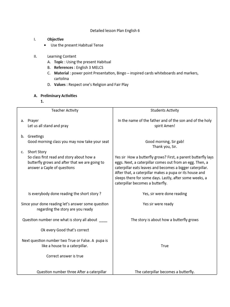 Detailed Lesson Plan English 6 | Download Free PDF | Grammatical Number ...