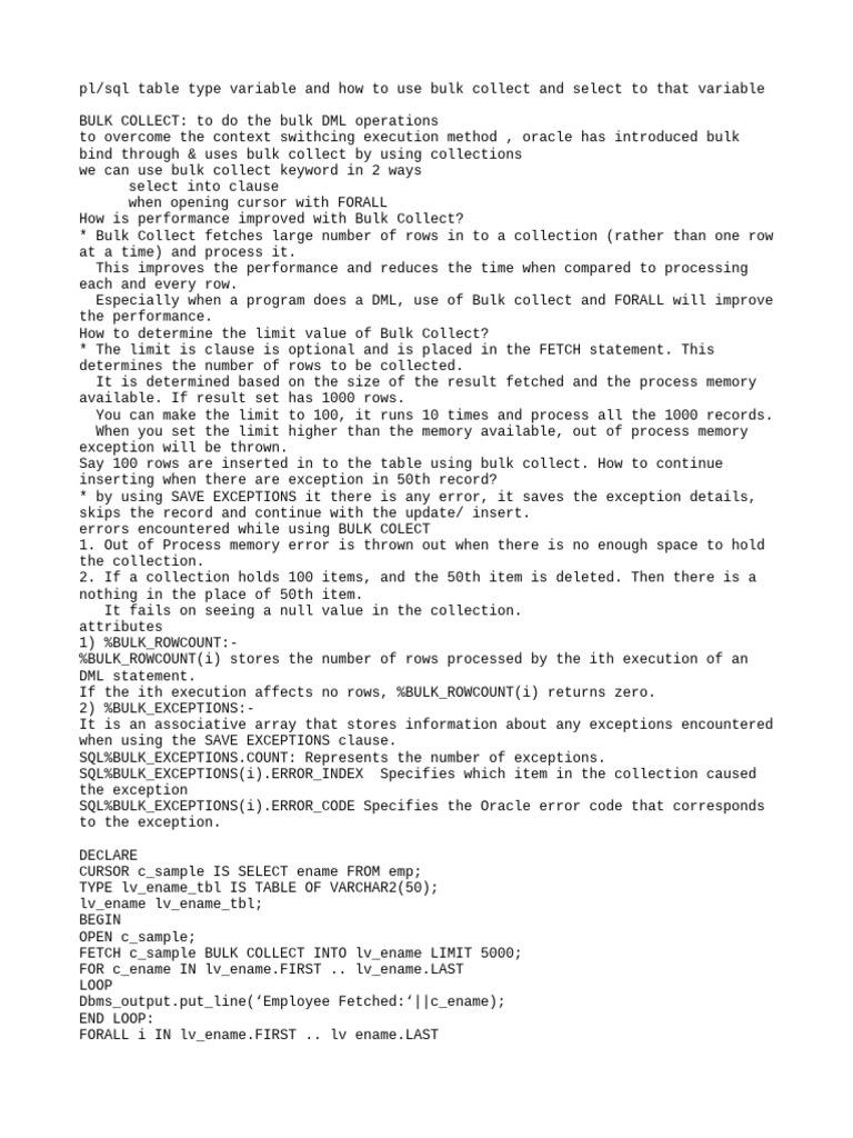 Bulk collect table type variable pdf computer science computer data