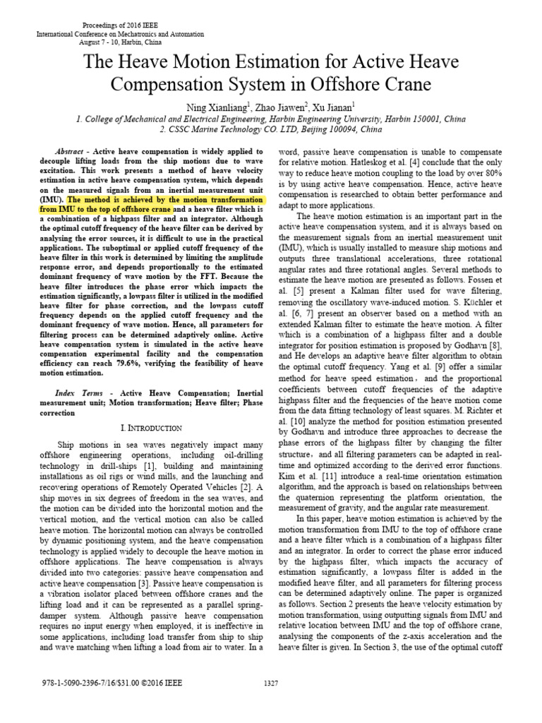 Motion Transformation From IMU to Top Crane Tip | PDF
