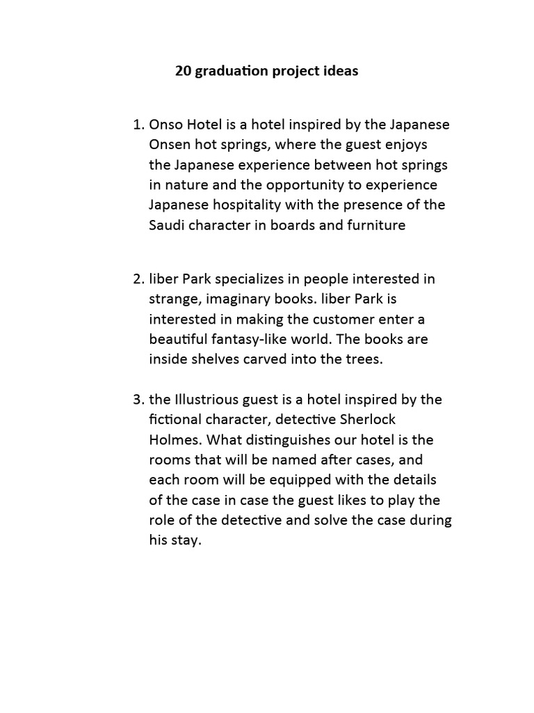 Unique Hotel Project Ideas for Graduates | PDF | Hotel
