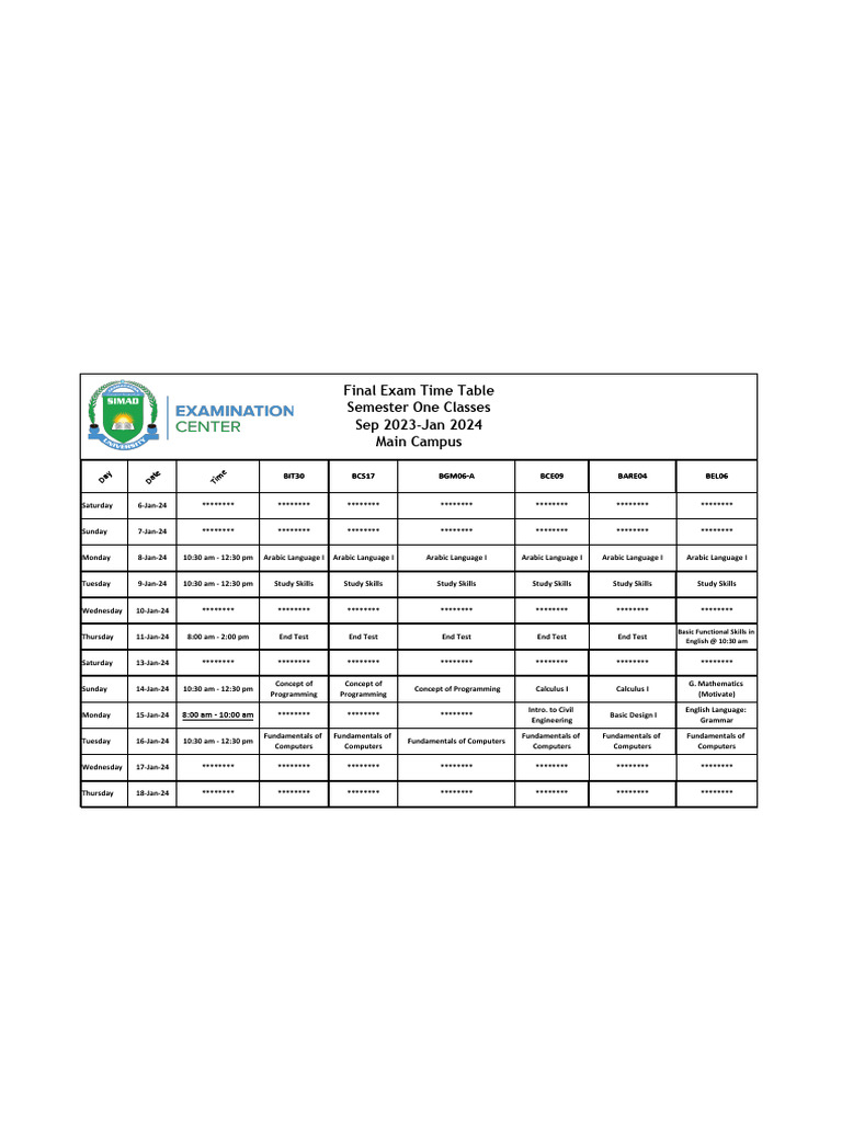 Semester One Final Exam Schedule | PDF | Academic Term | Accounting