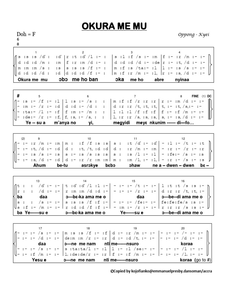 Okura Ye MuOppong Kyei (Tonic Solfa) PDF